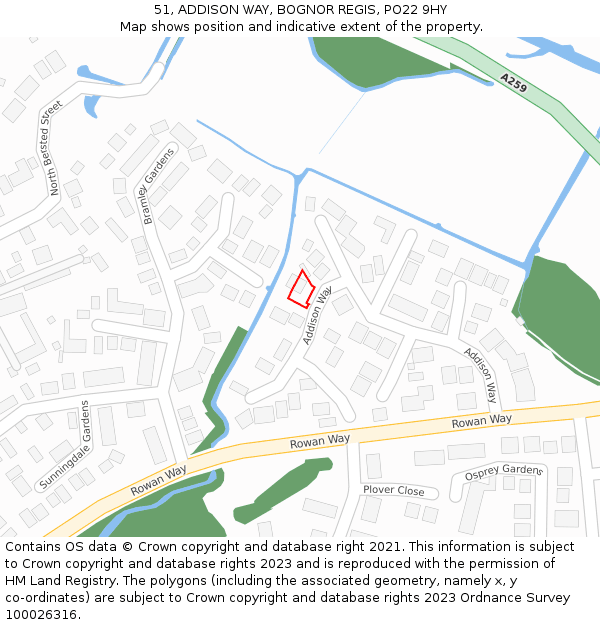 51, ADDISON WAY, BOGNOR REGIS, PO22 9HY: Location map and indicative extent of plot