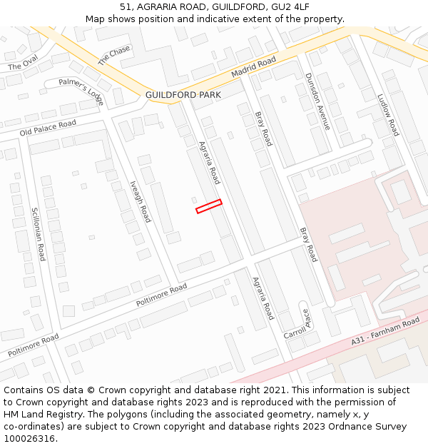 51, AGRARIA ROAD, GUILDFORD, GU2 4LF: Location map and indicative extent of plot