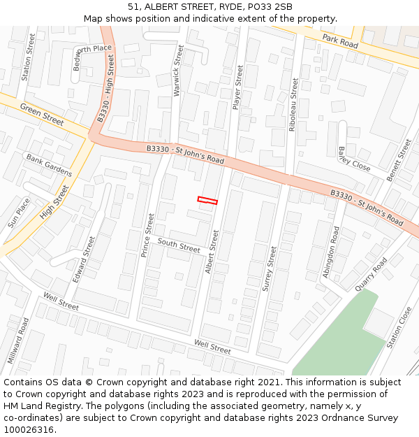 51, ALBERT STREET, RYDE, PO33 2SB: Location map and indicative extent of plot