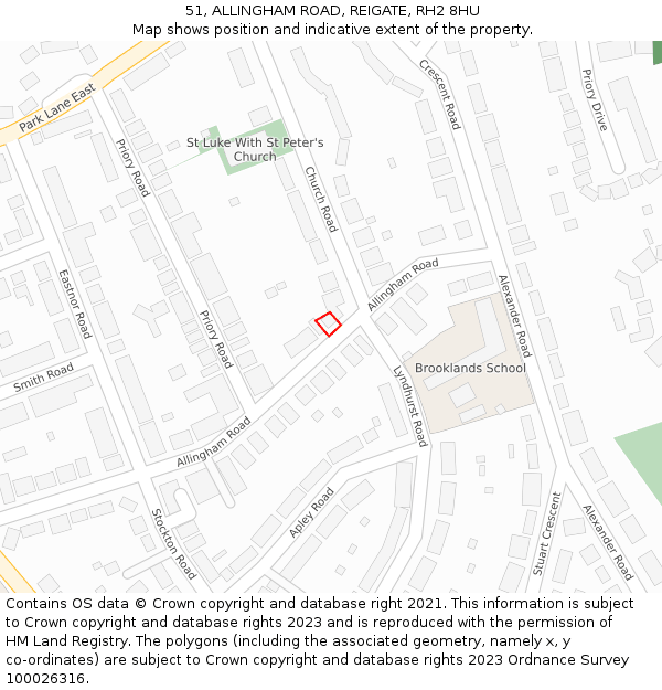 51, ALLINGHAM ROAD, REIGATE, RH2 8HU: Location map and indicative extent of plot