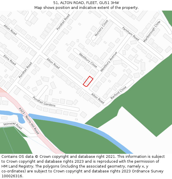 51, ALTON ROAD, FLEET, GU51 3HW: Location map and indicative extent of plot