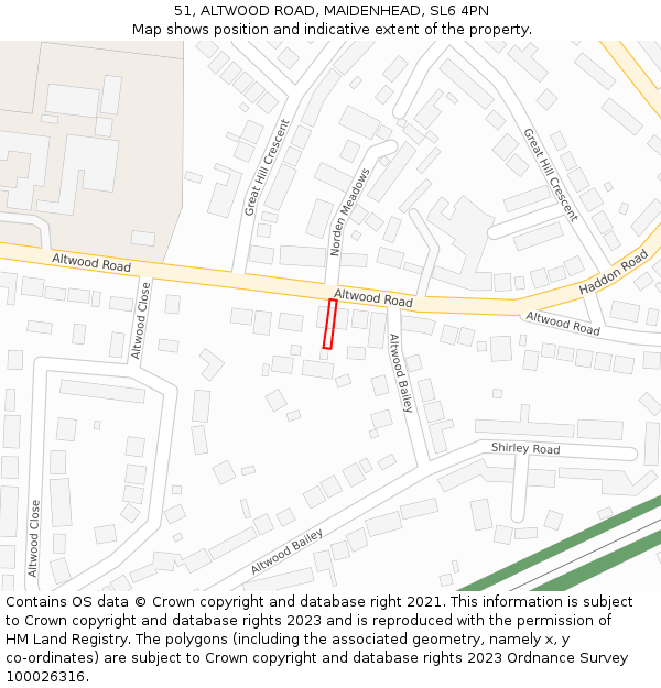 51, ALTWOOD ROAD, MAIDENHEAD, SL6 4PN: Location map and indicative extent of plot