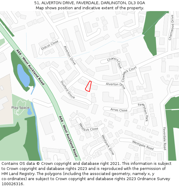 51, ALVERTON DRIVE, FAVERDALE, DARLINGTON, DL3 0GA: Location map and indicative extent of plot