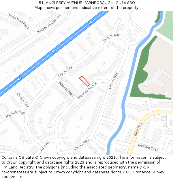 51, ANGLESEY AVENUE, FARNBOROUGH, GU14 8SQ: Location map and indicative extent of plot