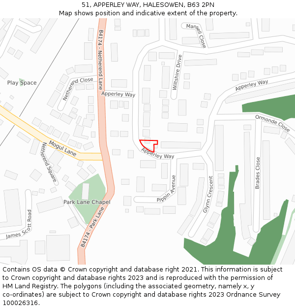 51, APPERLEY WAY, HALESOWEN, B63 2PN: Location map and indicative extent of plot