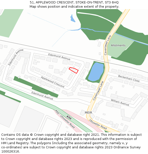 51, APPLEWOOD CRESCENT, STOKE-ON-TRENT, ST3 6HQ: Location map and indicative extent of plot