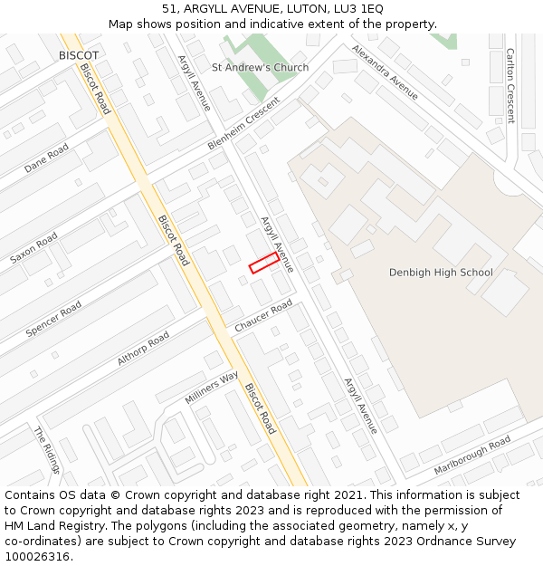 51, ARGYLL AVENUE, LUTON, LU3 1EQ: Location map and indicative extent of plot
