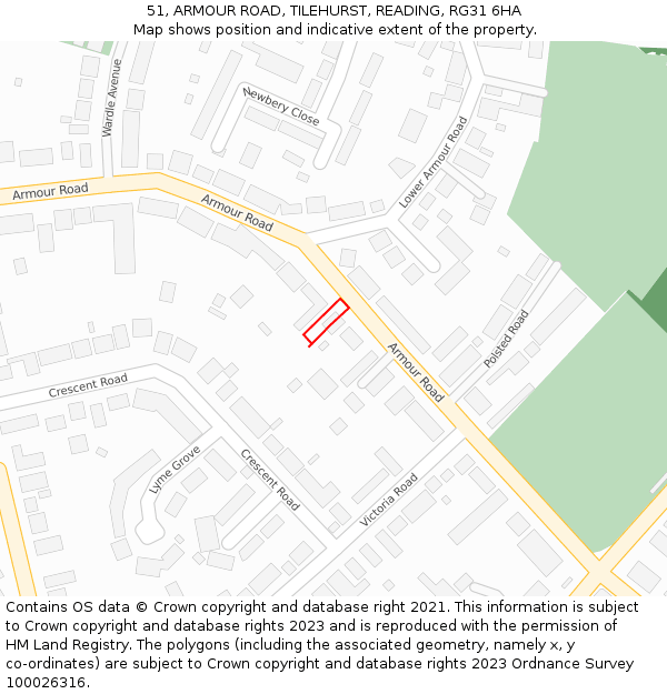 51, ARMOUR ROAD, TILEHURST, READING, RG31 6HA: Location map and indicative extent of plot