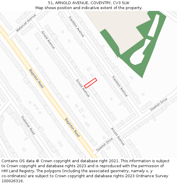 51, ARNOLD AVENUE, COVENTRY, CV3 5LW: Location map and indicative extent of plot