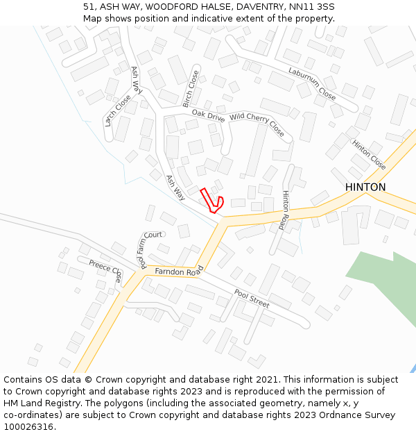 51, ASH WAY, WOODFORD HALSE, DAVENTRY, NN11 3SS: Location map and indicative extent of plot