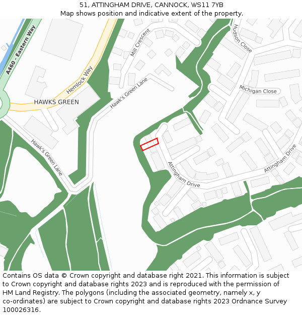 51, ATTINGHAM DRIVE, CANNOCK, WS11 7YB: Location map and indicative extent of plot