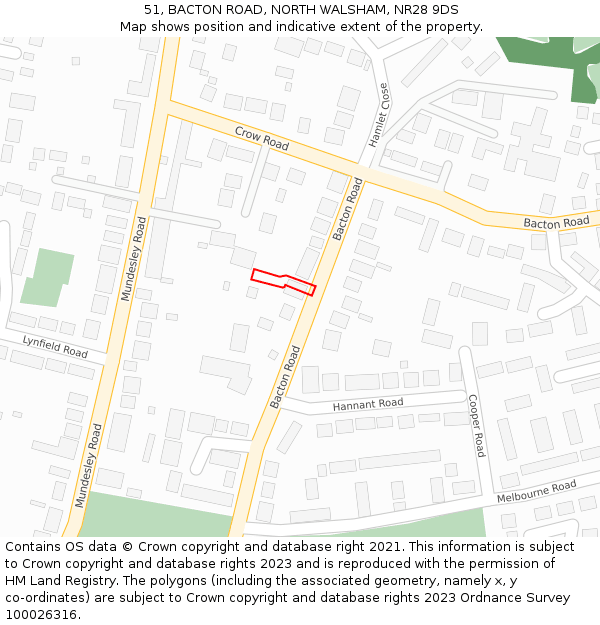 51, BACTON ROAD, NORTH WALSHAM, NR28 9DS: Location map and indicative extent of plot