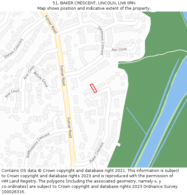 51, BAKER CRESCENT, LINCOLN, LN6 0RN: Location map and indicative extent of plot