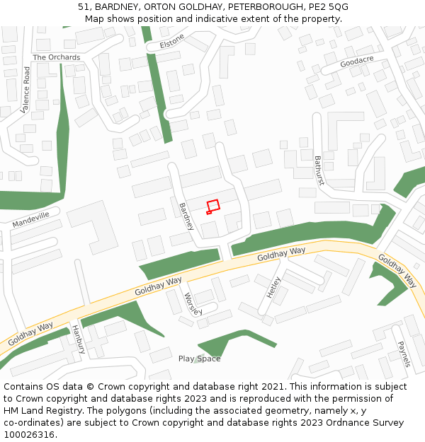 51, BARDNEY, ORTON GOLDHAY, PETERBOROUGH, PE2 5QG: Location map and indicative extent of plot
