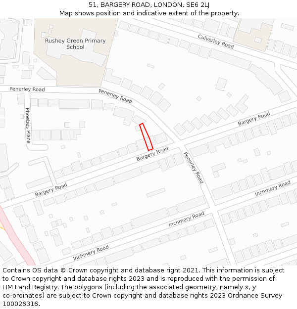 51, BARGERY ROAD, LONDON, SE6 2LJ: Location map and indicative extent of plot