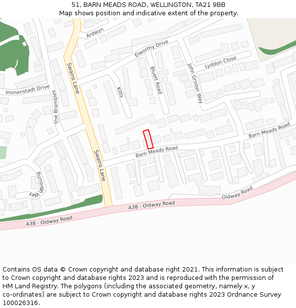 51, BARN MEADS ROAD, WELLINGTON, TA21 9BB: Location map and indicative extent of plot