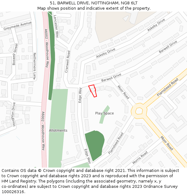 51, BARWELL DRIVE, NOTTINGHAM, NG8 6LT: Location map and indicative extent of plot