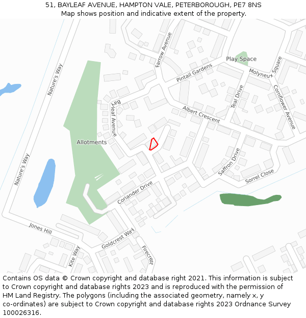 51, BAYLEAF AVENUE, HAMPTON VALE, PETERBOROUGH, PE7 8NS: Location map and indicative extent of plot
