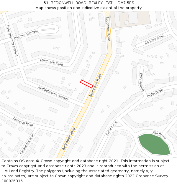 51, BEDONWELL ROAD, BEXLEYHEATH, DA7 5PS: Location map and indicative extent of plot