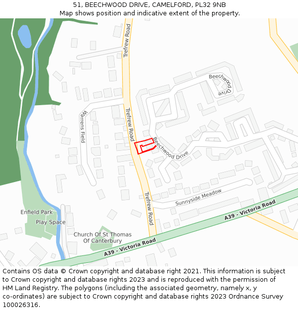 51, BEECHWOOD DRIVE, CAMELFORD, PL32 9NB: Location map and indicative extent of plot