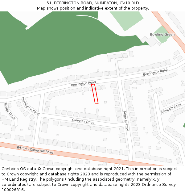 51, BERRINGTON ROAD, NUNEATON, CV10 0LD: Location map and indicative extent of plot