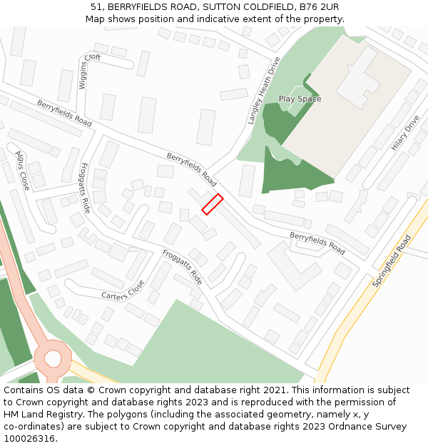 51, BERRYFIELDS ROAD, SUTTON COLDFIELD, B76 2UR: Location map and indicative extent of plot