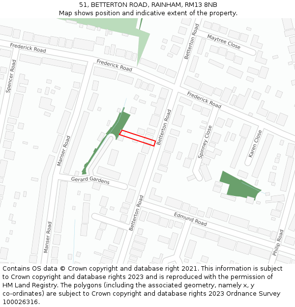 51, BETTERTON ROAD, RAINHAM, RM13 8NB: Location map and indicative extent of plot