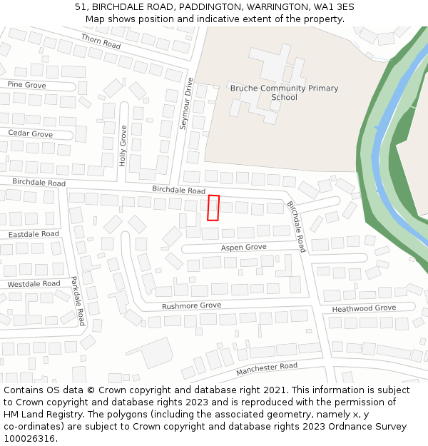 51, BIRCHDALE ROAD, PADDINGTON, WARRINGTON, WA1 3ES: Location map and indicative extent of plot