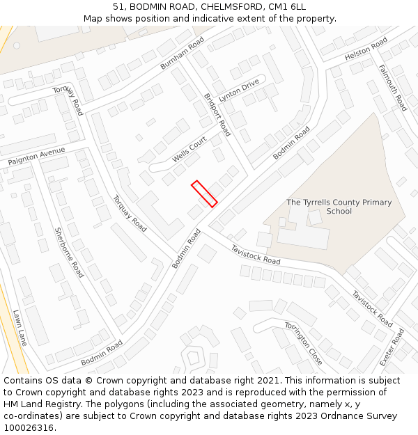 51, BODMIN ROAD, CHELMSFORD, CM1 6LL: Location map and indicative extent of plot