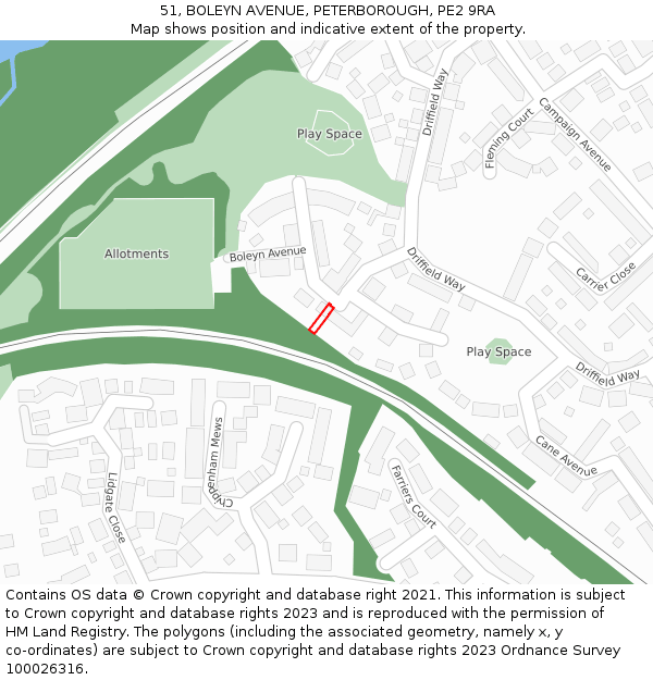 51, BOLEYN AVENUE, PETERBOROUGH, PE2 9RA: Location map and indicative extent of plot
