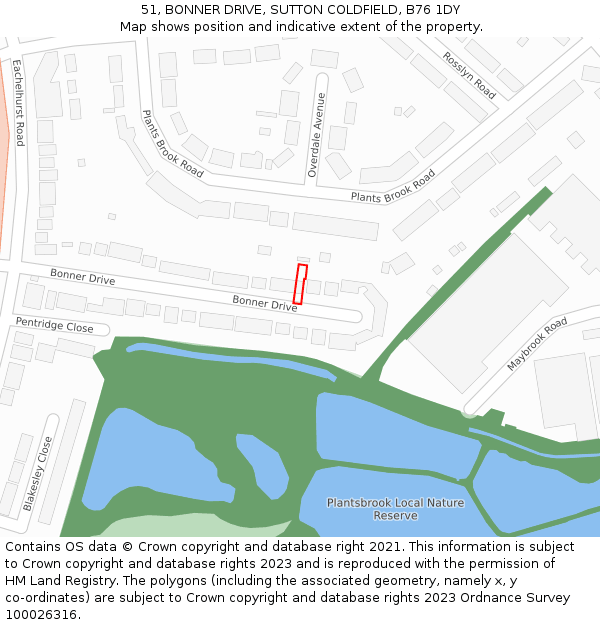 51, BONNER DRIVE, SUTTON COLDFIELD, B76 1DY: Location map and indicative extent of plot