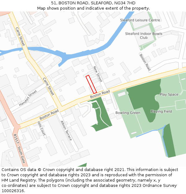 51, BOSTON ROAD, SLEAFORD, NG34 7HD: Location map and indicative extent of plot