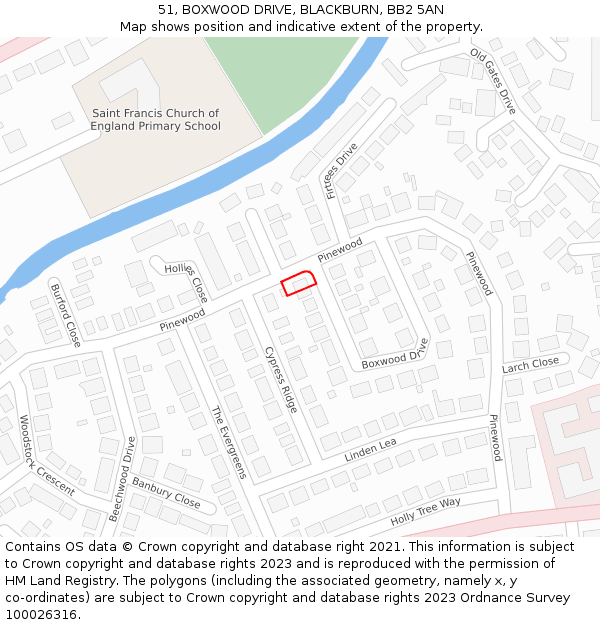51, BOXWOOD DRIVE, BLACKBURN, BB2 5AN: Location map and indicative extent of plot
