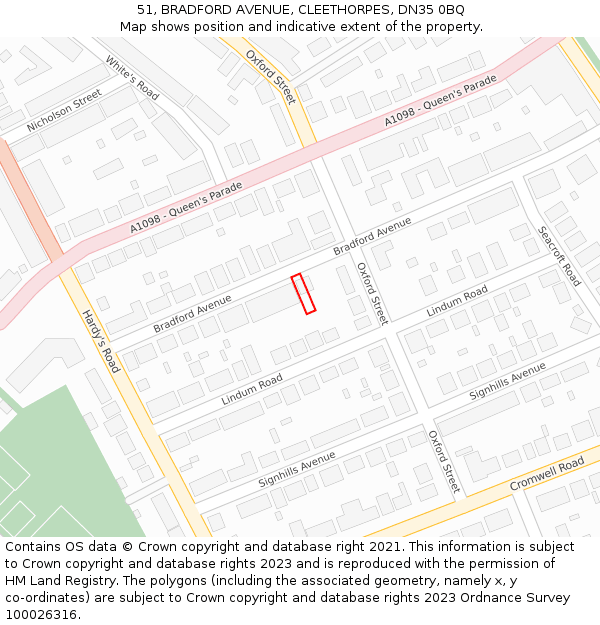 51, BRADFORD AVENUE, CLEETHORPES, DN35 0BQ: Location map and indicative extent of plot