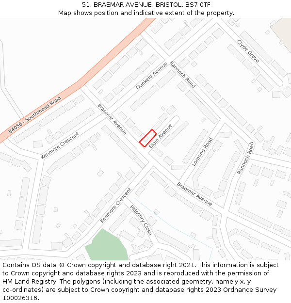 51, BRAEMAR AVENUE, BRISTOL, BS7 0TF: Location map and indicative extent of plot