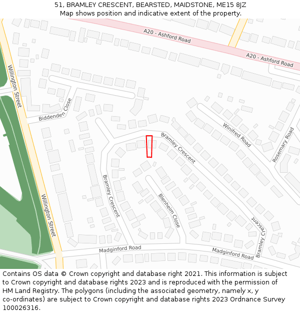 51, BRAMLEY CRESCENT, BEARSTED, MAIDSTONE, ME15 8JZ: Location map and indicative extent of plot