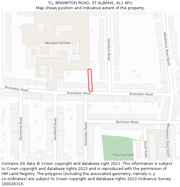 51, BRAMPTON ROAD, ST ALBANS, AL1 4PU: Location map and indicative extent of plot