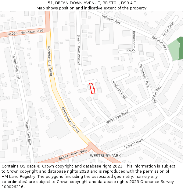 51, BREAN DOWN AVENUE, BRISTOL, BS9 4JE: Location map and indicative extent of plot