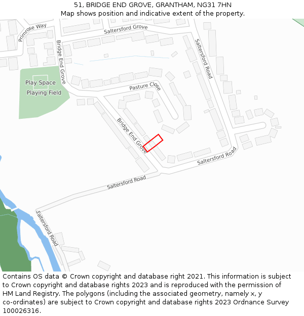 51, BRIDGE END GROVE, GRANTHAM, NG31 7HN: Location map and indicative extent of plot