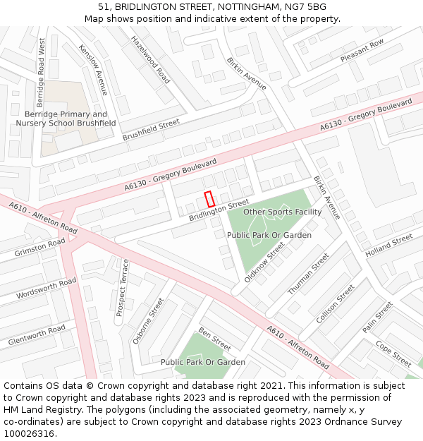 51, BRIDLINGTON STREET, NOTTINGHAM, NG7 5BG: Location map and indicative extent of plot