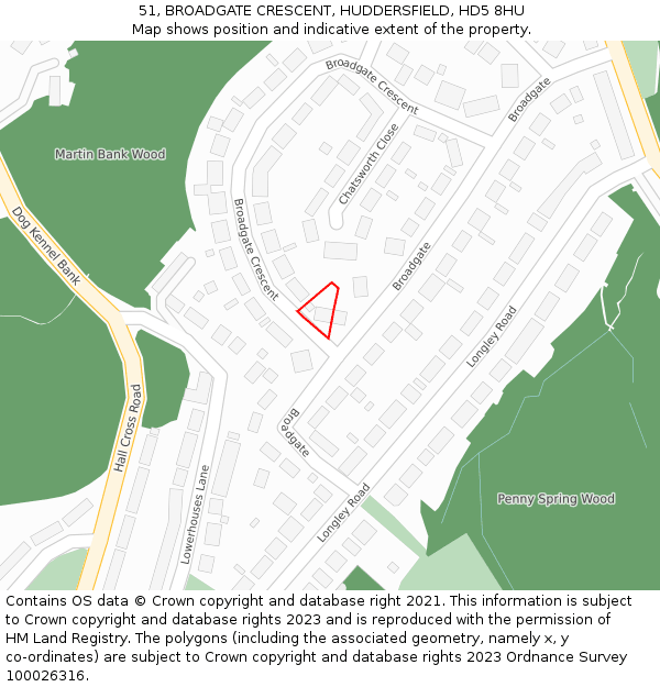 51, BROADGATE CRESCENT, HUDDERSFIELD, HD5 8HU: Location map and indicative extent of plot