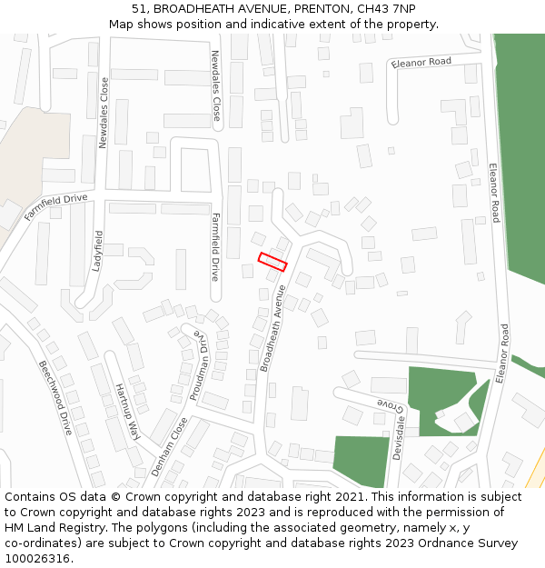 51, BROADHEATH AVENUE, PRENTON, CH43 7NP: Location map and indicative extent of plot