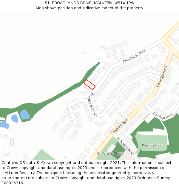 51, BROADLANDS DRIVE, MALVERN, WR14 1PW: Location map and indicative extent of plot