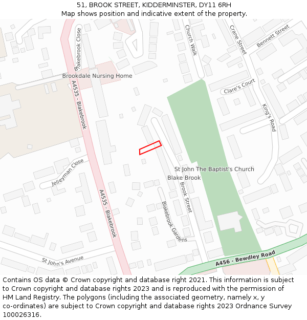 51, BROOK STREET, KIDDERMINSTER, DY11 6RH: Location map and indicative extent of plot