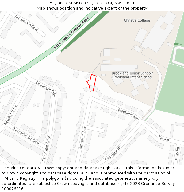 51, BROOKLAND RISE, LONDON, NW11 6DT: Location map and indicative extent of plot