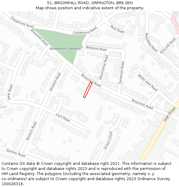 51, BROOMHILL ROAD, ORPINGTON, BR6 0EN: Location map and indicative extent of plot