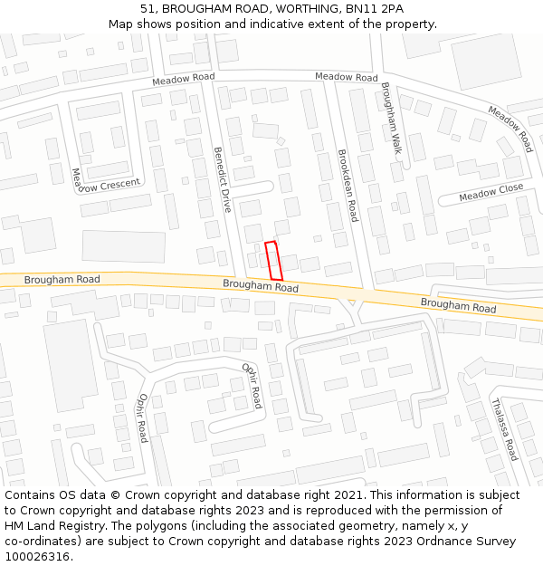 51, BROUGHAM ROAD, WORTHING, BN11 2PA: Location map and indicative extent of plot