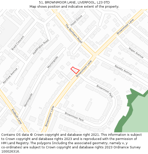 51, BROWNMOOR LANE, LIVERPOOL, L23 0TD: Location map and indicative extent of plot