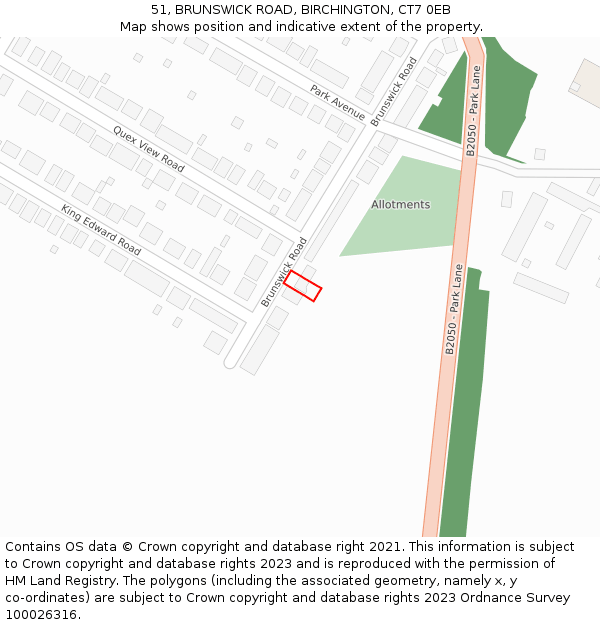 51, BRUNSWICK ROAD, BIRCHINGTON, CT7 0EB: Location map and indicative extent of plot
