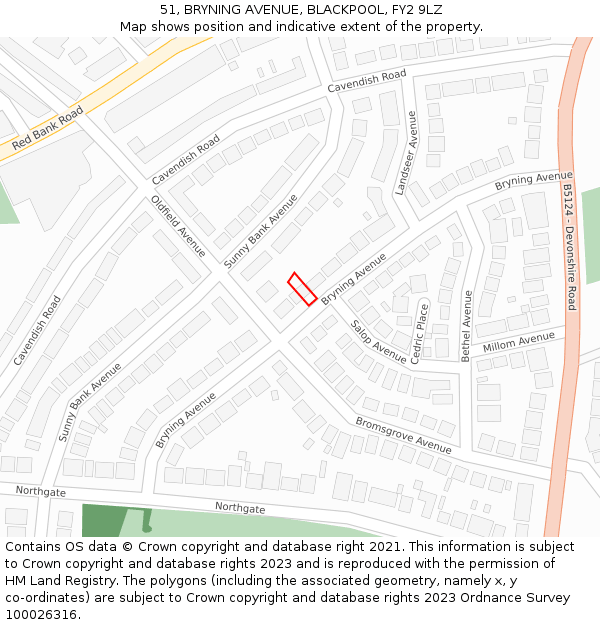 51, BRYNING AVENUE, BLACKPOOL, FY2 9LZ: Location map and indicative extent of plot